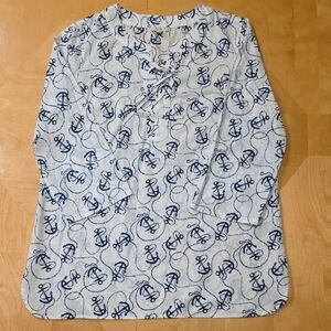 Talbots Blue and White Anchor Print Tunic Top
